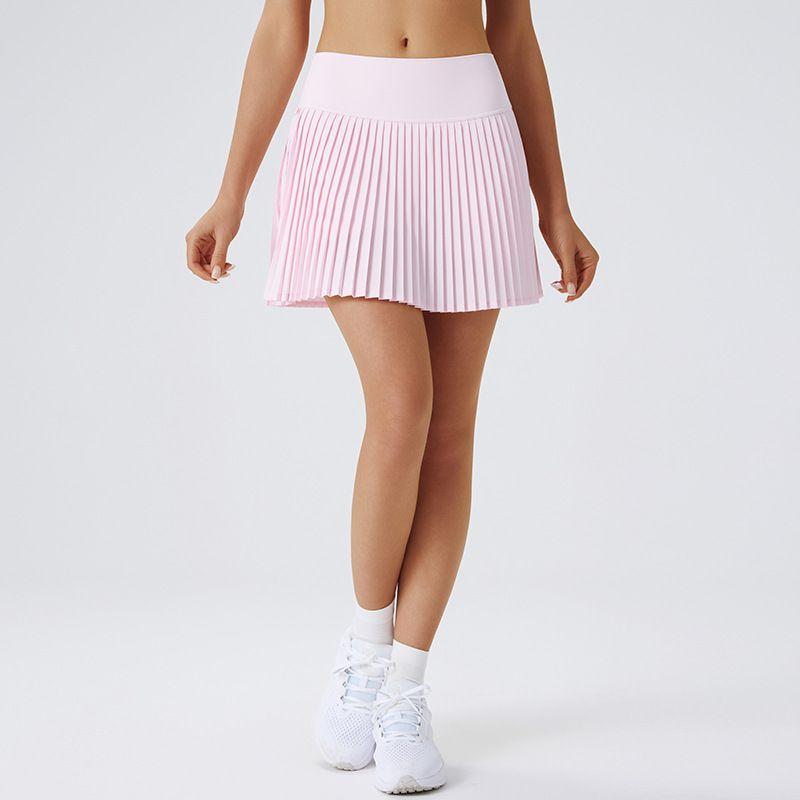 

Foreign Trade Pleated Skirt Yoga High Waist Anti-exposure Tennis Skirt Double Layer Non-Slip Solid Badminton Golf Short dress Naked powder CN:XL US:L