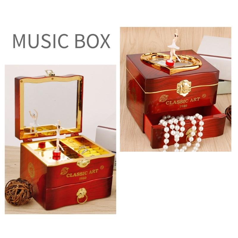 Sound Music Box With Elegant Rotating Jewelry Designs ABS Metal Wind Up Music Box for Relaxation & Decorative Use
