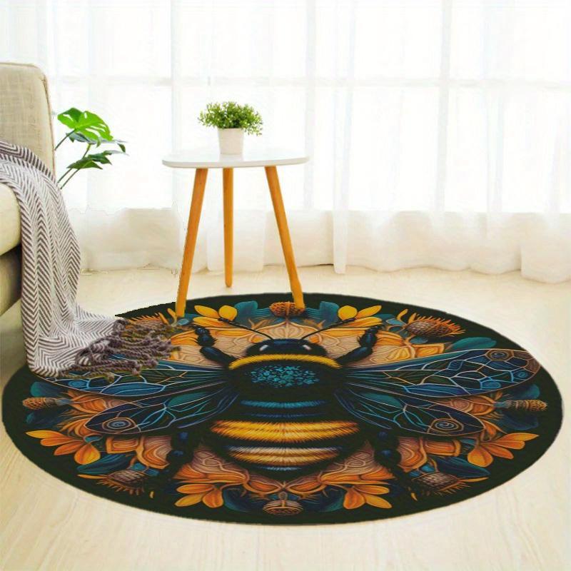 Honeybee Round Rug Nonslip Area Rug Office Chair Mat Carpet Perfect For Bedroom Living Room Office Easy Clean Aesthetic Home Decor