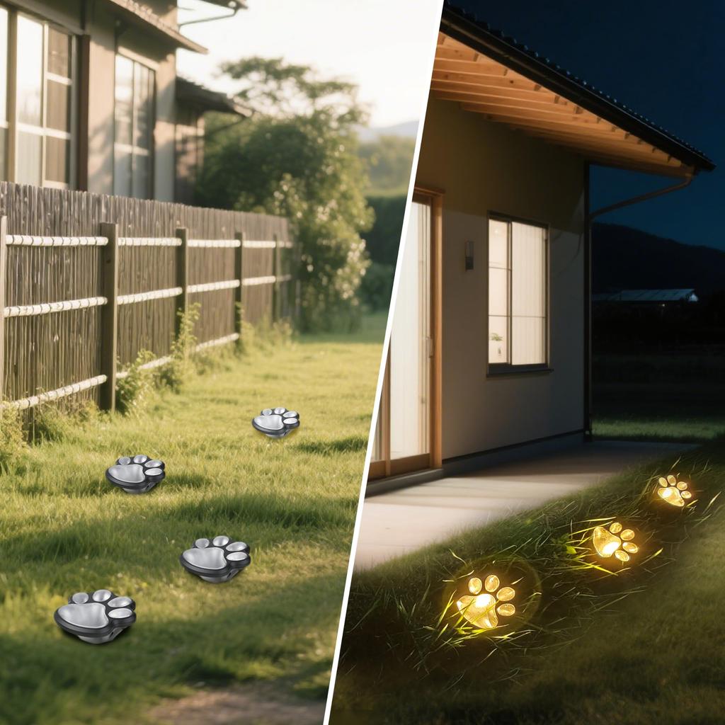 Dog and Cat Paw Solar Recessed Outdoor Garden Automatic IP44 Warm White Pet Paw Perfect for Parking and Cute Paw Print Outdoor Energy No Wiring