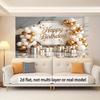 2D "Happy Birthday" Backdrop with White Gold Balloons, Gifts & Marble Background