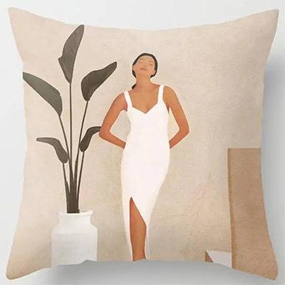 Home Decor Women & Plants Geometric Digital Print Pillowcases Pattern Cushion Cover Suitable For Sofa Bedroom Car Pillow Cover