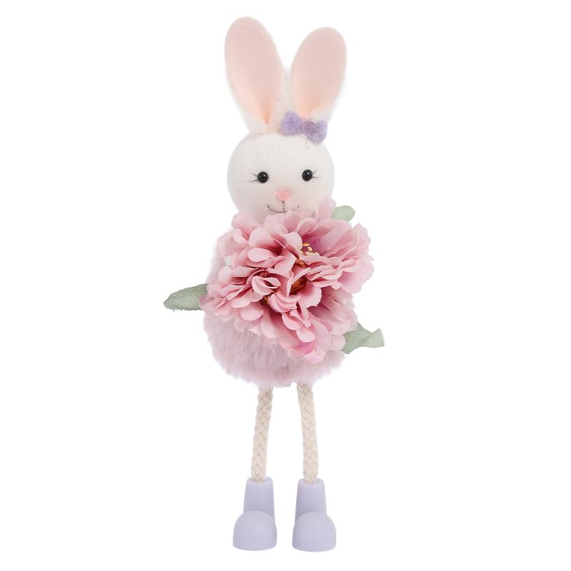 Easter Bunny Decor Cute Rabbit With Flower Hanging Ornaments For Tabletop Mantel Holiday Home Party Table Decorations Gift
