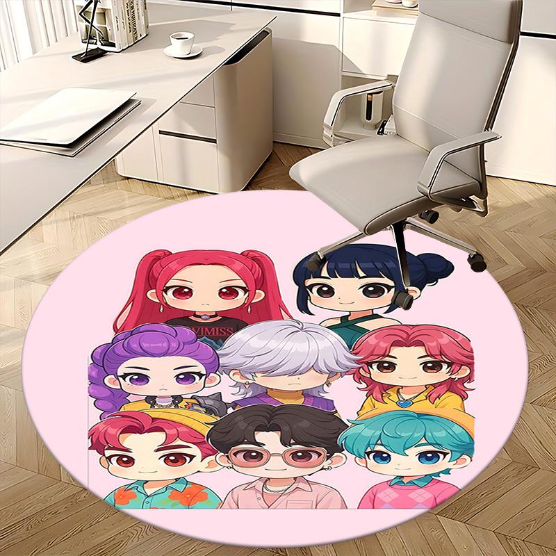 Kpop Girls Chair Mat Round Rug-Office Carpet, Machine Washable, Non-slip, Suitable for Living Rooms, Bedrooms