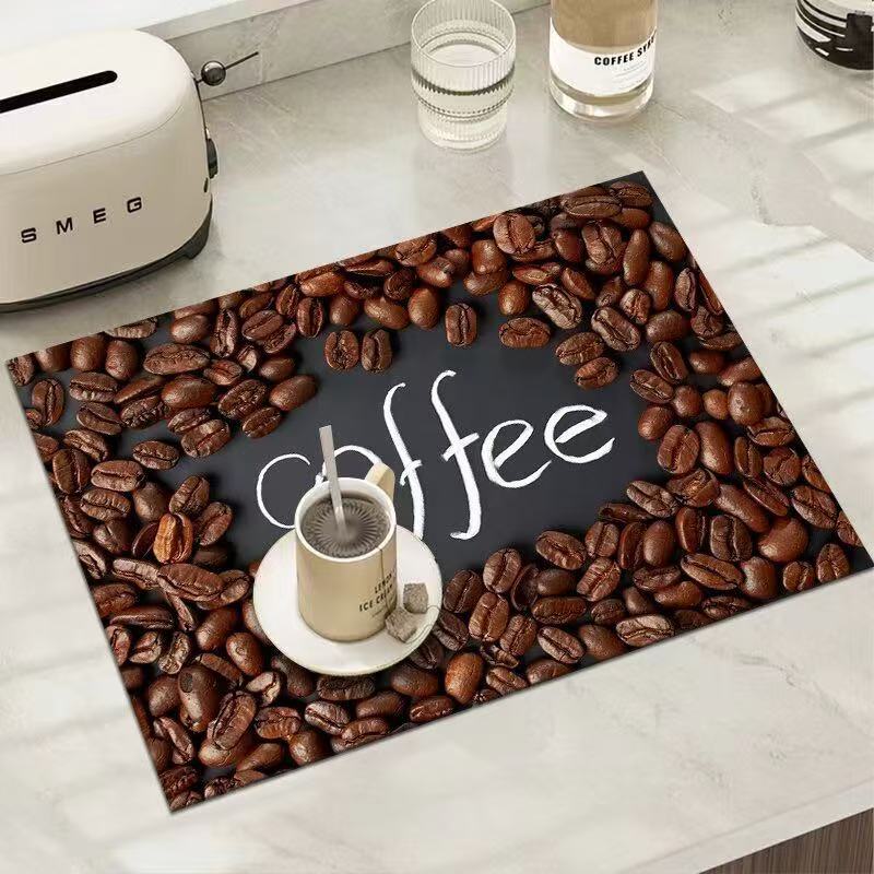 1pc Creative Pattern Printed Coffee Machine Mat Kitchen Counter Quick Water Absorption Utensil Drying Mat Desktop Drainage Mat