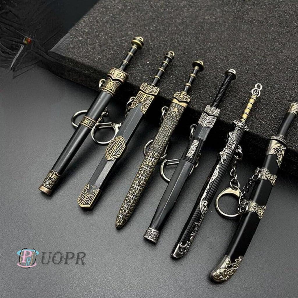 Keychain Mini Sword with Sheath Decoration Ancient Uncut Blade Weapon Collectible Chinhan Knife Pendant [UOPR] Pattern, Model,