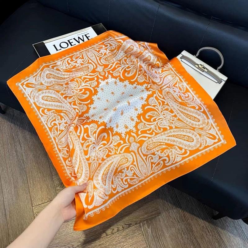 70x70cm Lightweight Cotton Silk Square Scarf With Boho Floral Print Breathable Neck Wrap Women