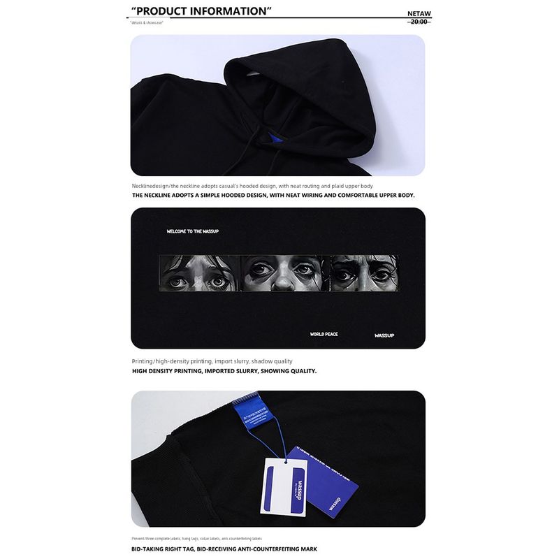 Wassup World Peace Heavyweight Hoodie Men's Hooded Autumn/Winter 2025 New Trendy Brand Loose Casual Top Jacket