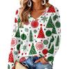 Women's V-Neck Long Sleeve Christmas Print Lightweight Blouse for Spring Summer