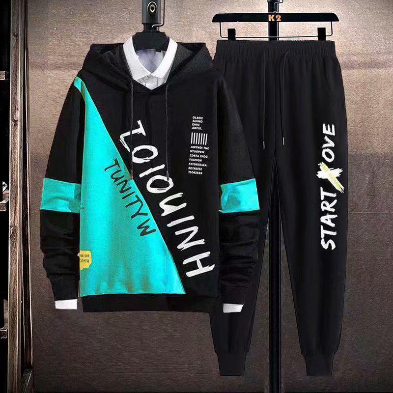 Men's Trendy Korean-Style Fall Sports Set: Hooded Sweatshirt & Loose Trousers