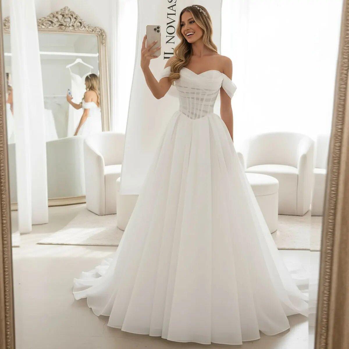 1011 new wedding dress one-word shoulder