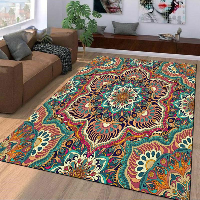 Bohemian Style Rug with Elegant Floral Pattern Suitable for use as an anti-slip game mat for living room and bedroom sofas