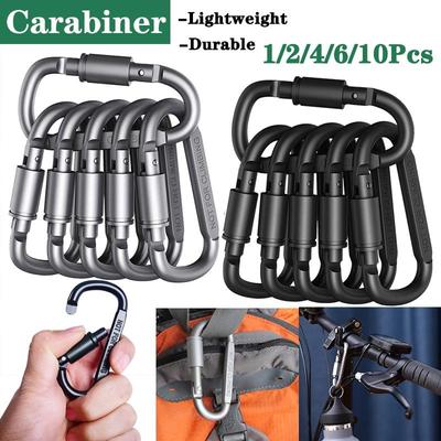 1/2/4/6/10 Stück Aluminium-D-Ring-Karabiner Reiseset Campingausrüstung Aluminium-Aufhängehaken Schnalle Schlüsselanhänger für Outdoor-Camping-Wandern(Schwarzgrau)