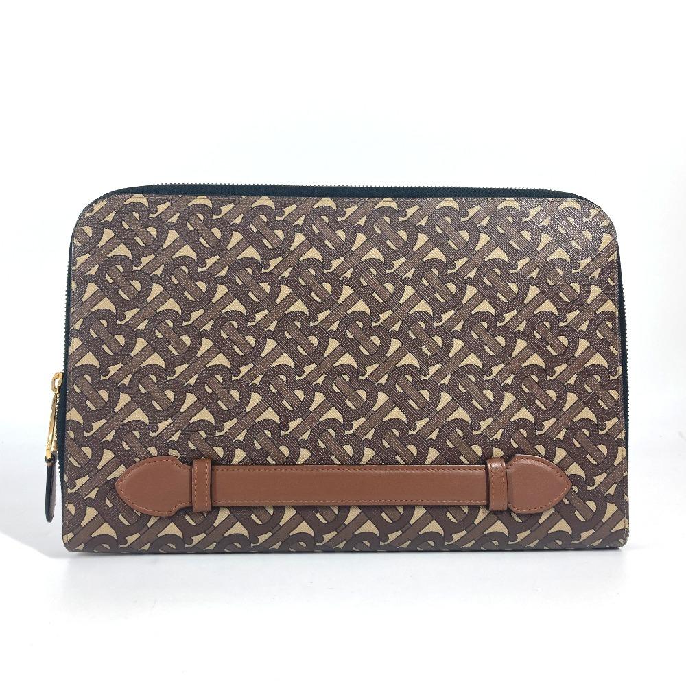 BURBERRY TB logo Bag Cluch Bag Pouch Clutch bag Leather/Canvas Brown