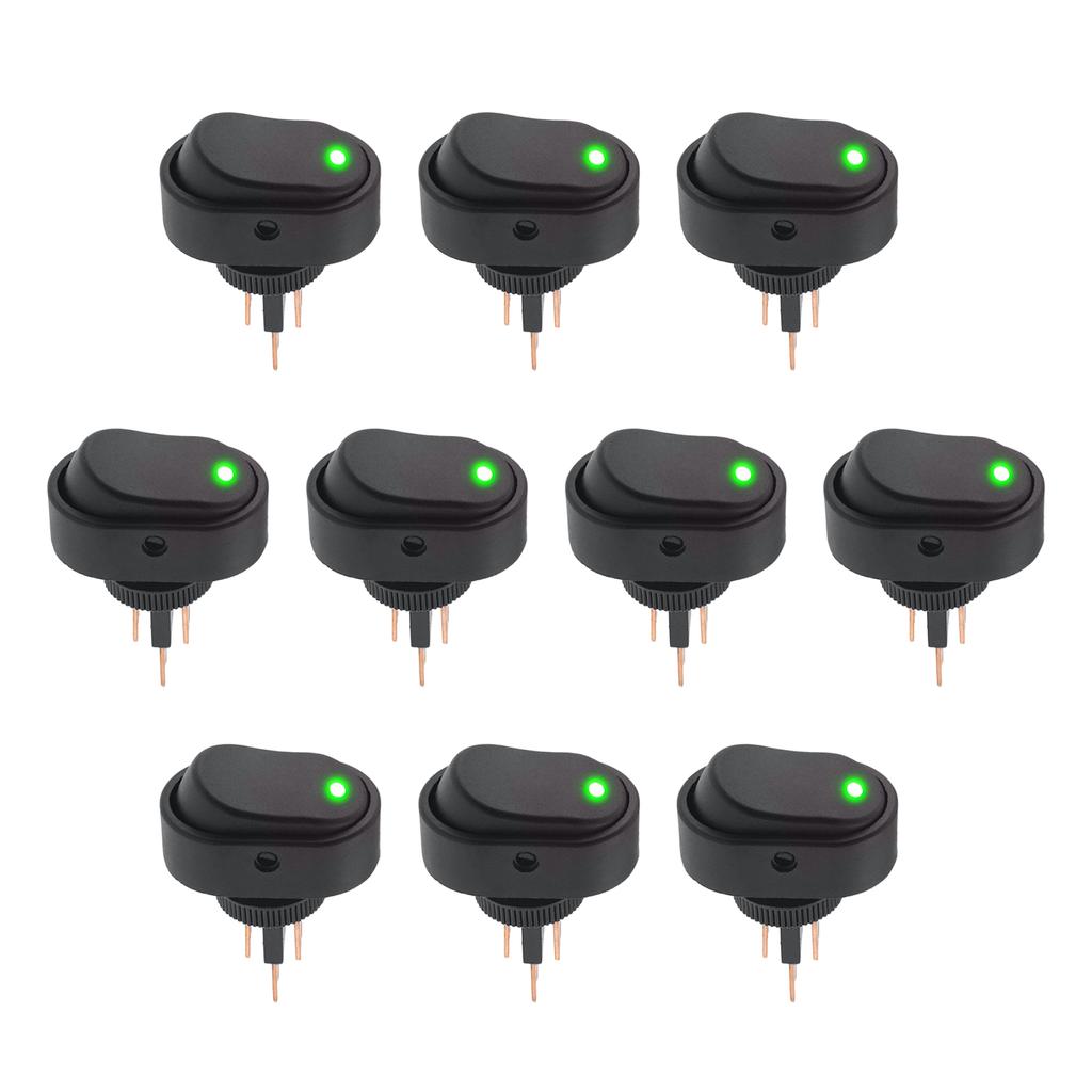 10Pcs Car Boat Rocker Switch 3PIN Contact ASW-20D 30A 12V Switch With LED Light Suitable For Cars And Ships
