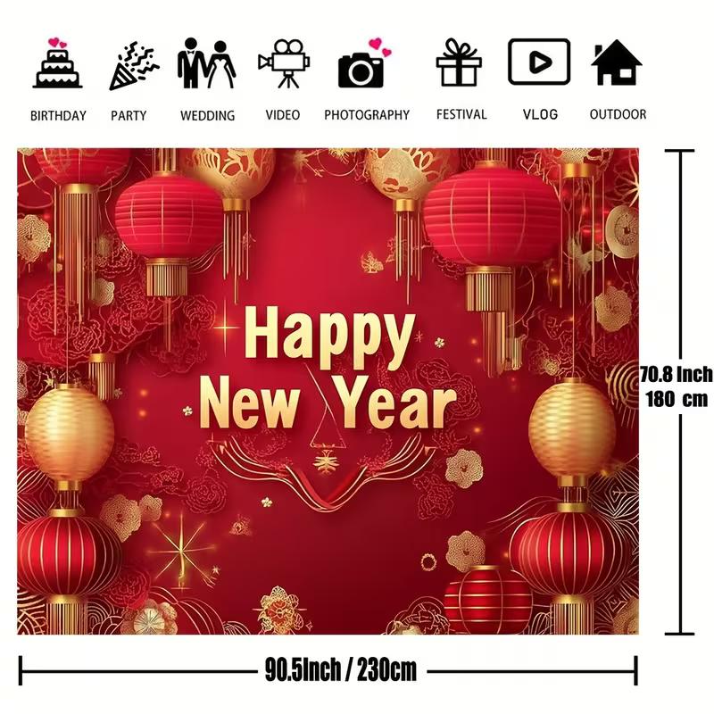 2D Chinese New Year Red Lantern Photo Background Cloth Studio
