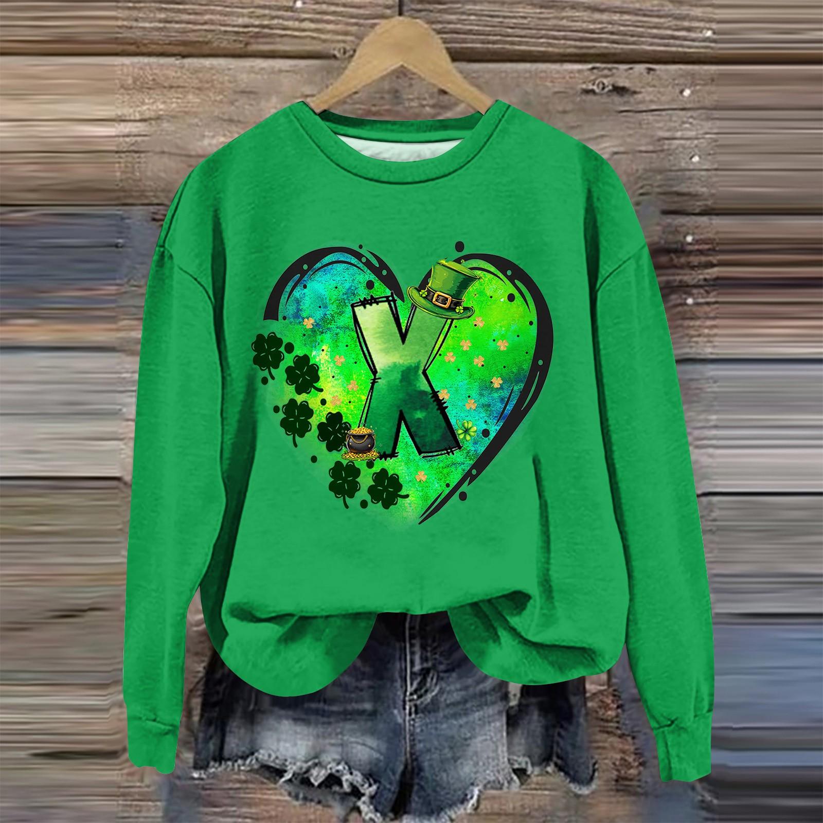 

Женская мода ул.. День Святого Патрика Печатный Длинный Рукав Свободный Круглый Вырез Толстовка Топ Осень XL