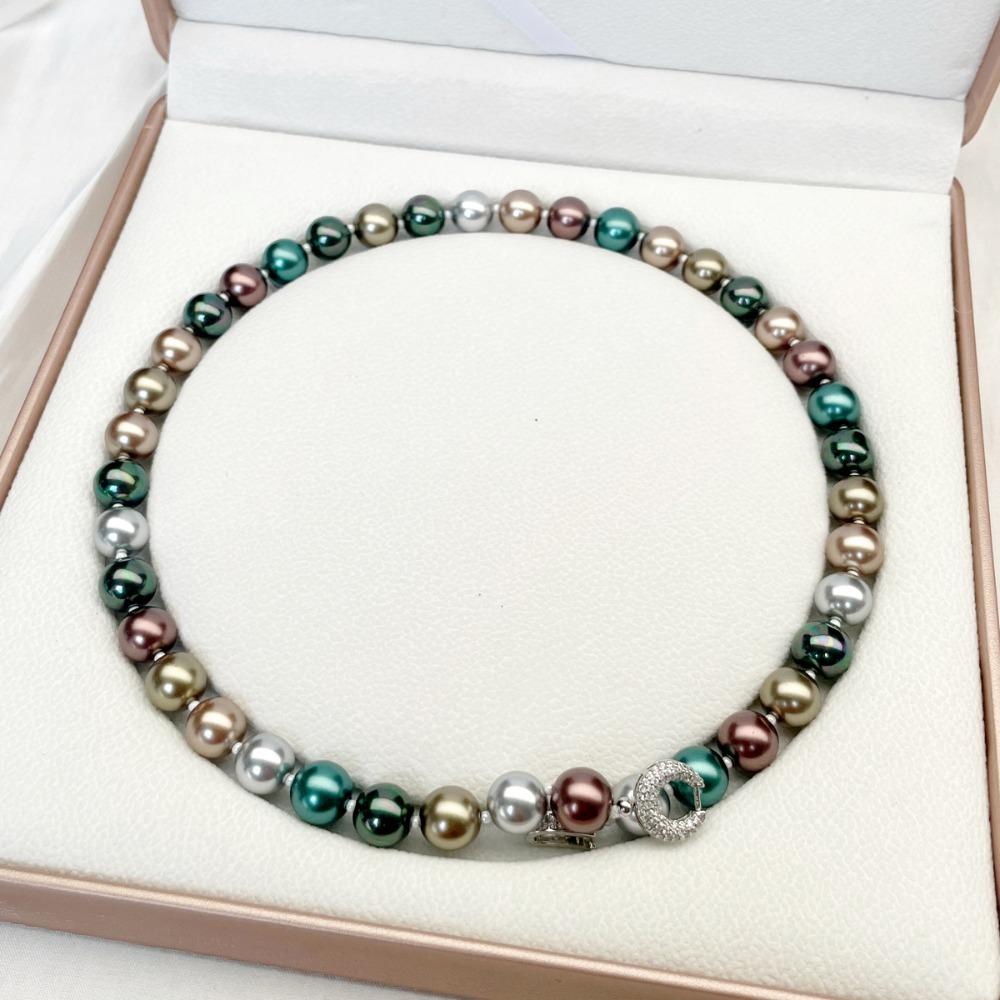 High-gloss Mixed-Color Pearl Necklace Metallic Sheen Pearl Neckchain  Banquet