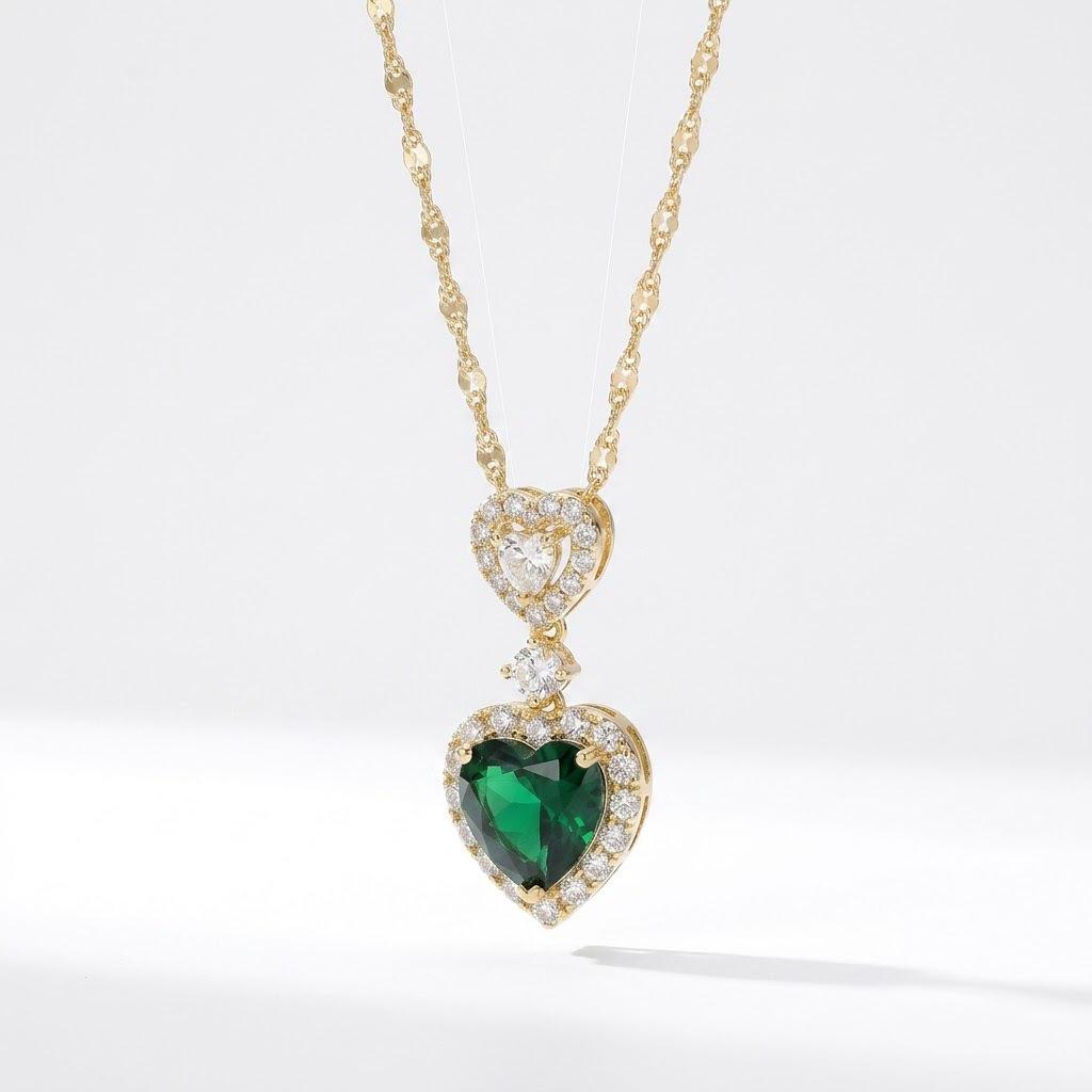 European Retro Titanium Heart Gemstone Pendant Clavicle Necklace for Women