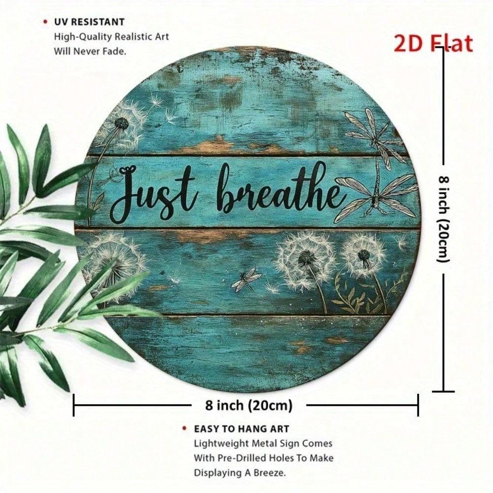 ANRRO Breathing Text Metal Sign Round Animated Inhale Exhale Wall Decor Rustproof Outdoor Garden Farmhouse