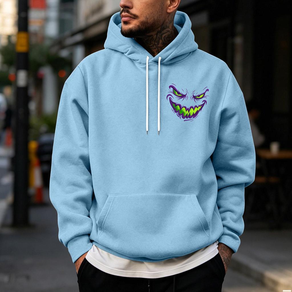 Men's Halloween Print Pullover Hoodie for Holiday Party and Cold