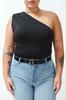 Women's Style Plus Size Cinnamon Asymmetric Collar Knitted Body with Snaps at the Bottom