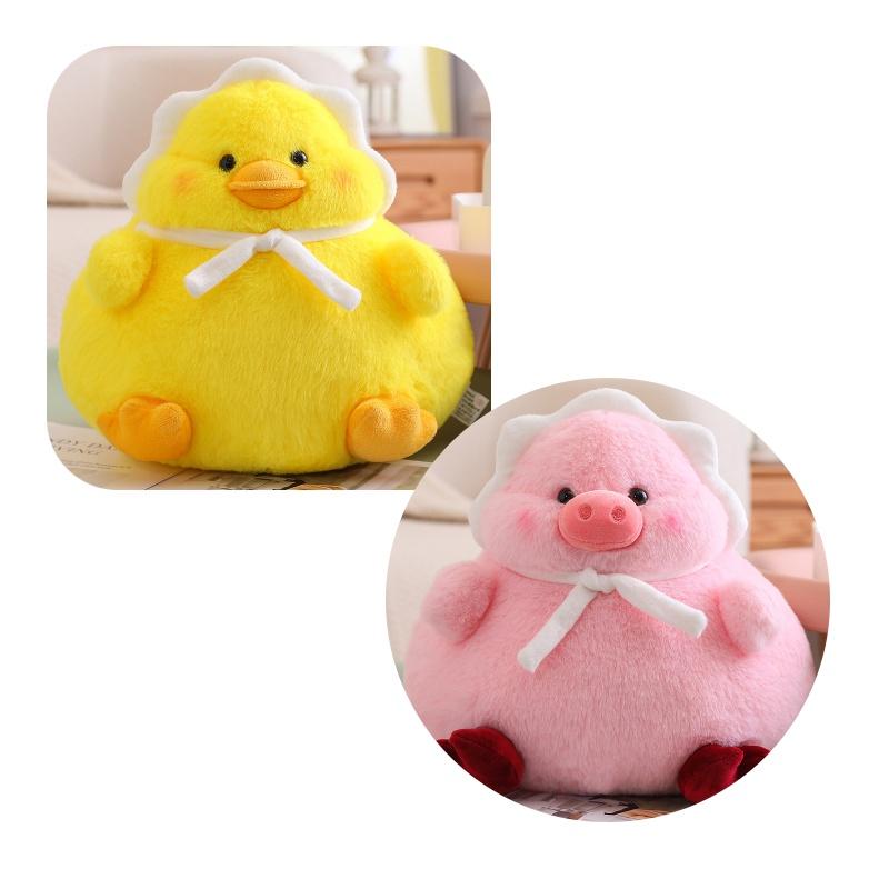 Cute And Fluffy Plush Toy Adorable Fat Duck With Headscarf And Pink Pig Soft And Huggable 30cm