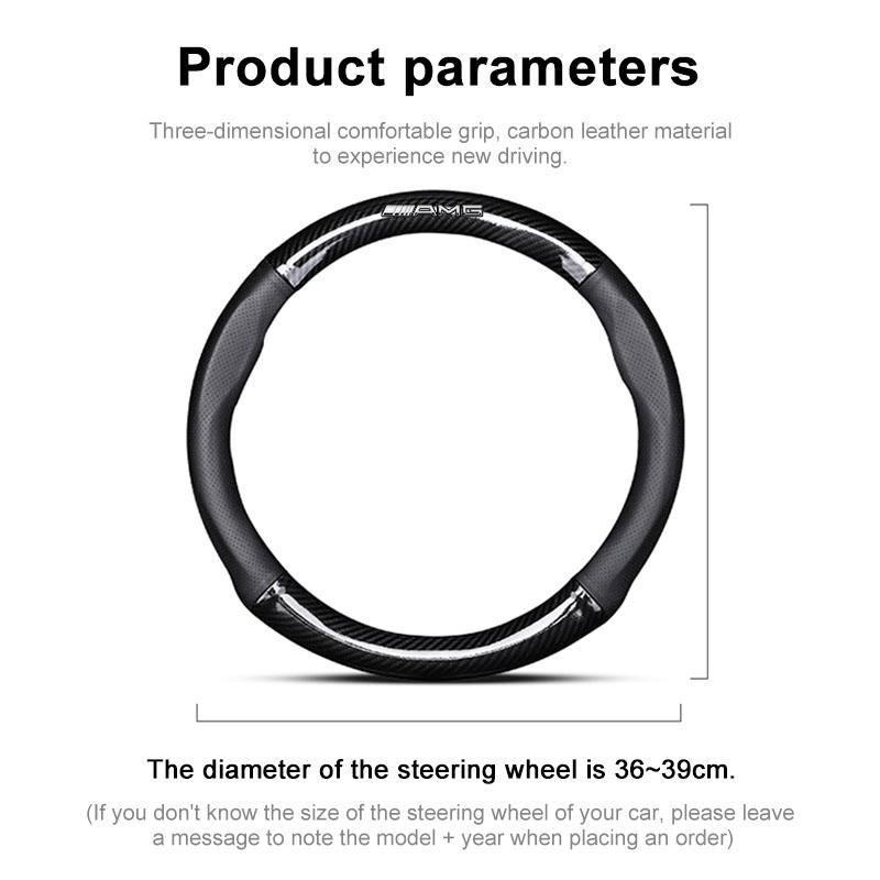 1Pcs Leather Carbon Fiber Car Steering Wheel Cover Emblem For Mercedes Benz AMG W212 W205 W246 W177 W176 W213 GLC GLE GLS ML Welcome Laser Projection