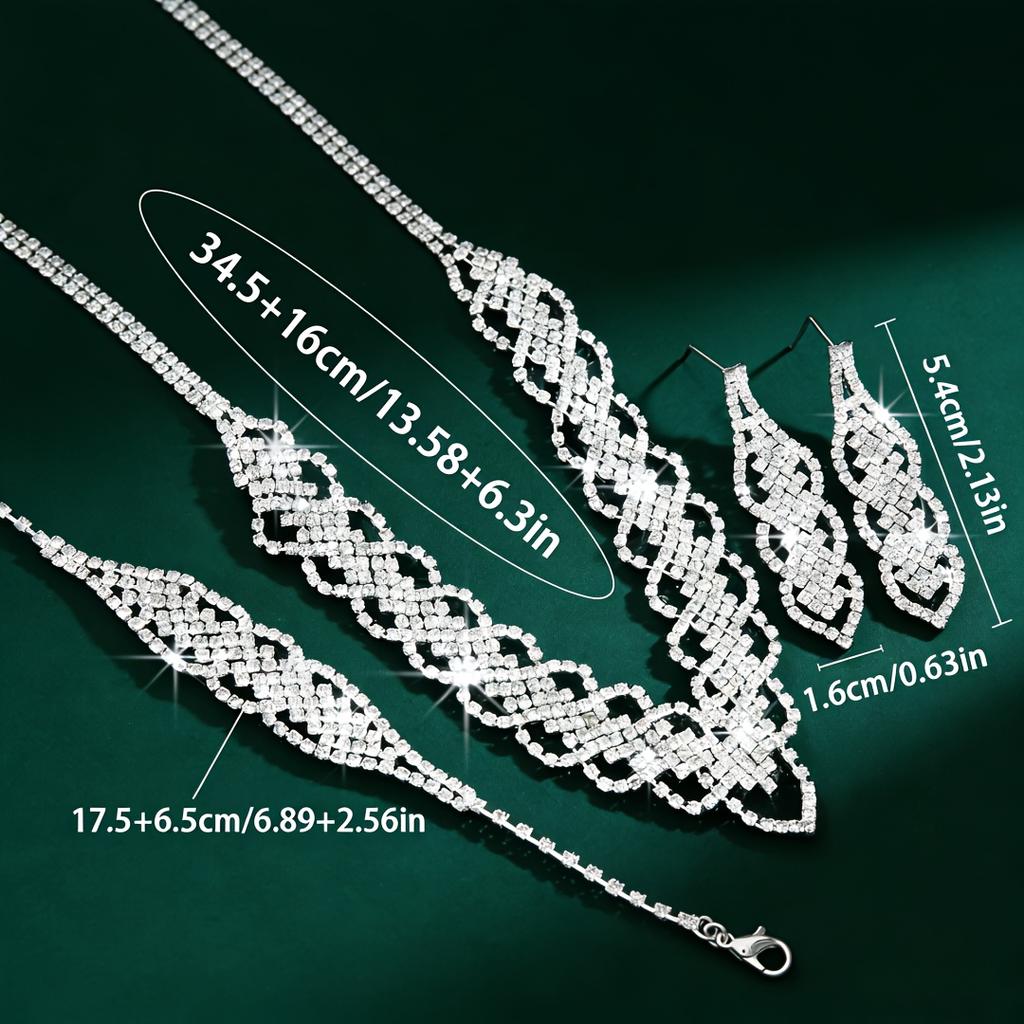 Fashionable and chic jewelry, stunning geometric necklace, bracelet, and earring set designed for female brides and wedding occasions