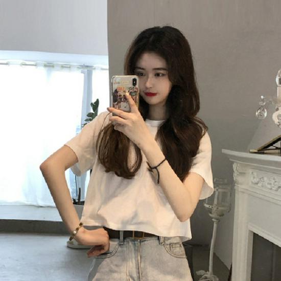 

Korean Women s Summer Loose Fit Letter Print Short-Sleeve T-Shirt Large