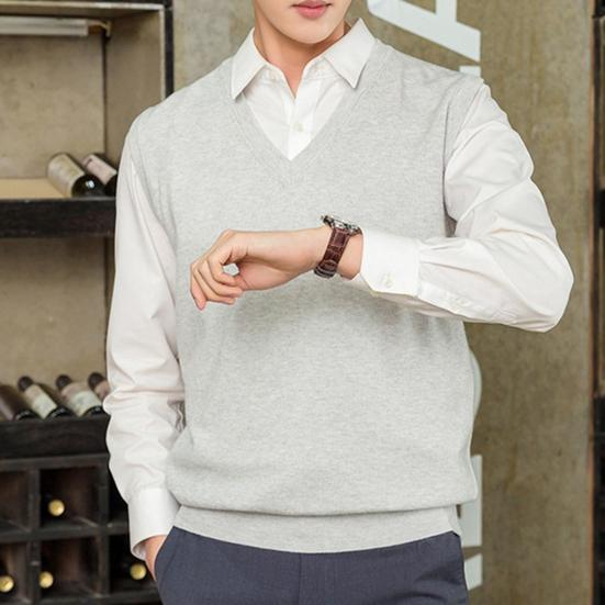 Sleeveless Loose Warm Sweater Vest Men Solid Color V-neck Pullover Waistcoat for Daily Wear