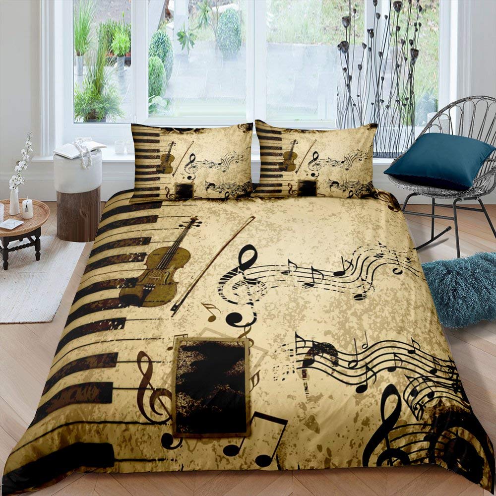 Vzor klavíru Povlak na přikrývku Klasická hudba Tematická 2/3dílná ložní souprava Hudební vzor Geometrický pruh Královský povlak na přikrývku