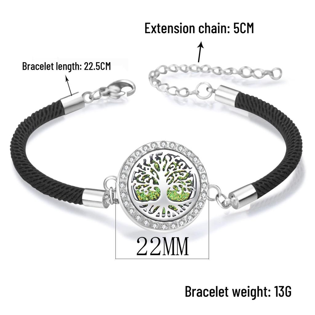 Diamond Inlaid Aroma Diffuser Bracelet: Adjustable Black Rope Wristband for Women