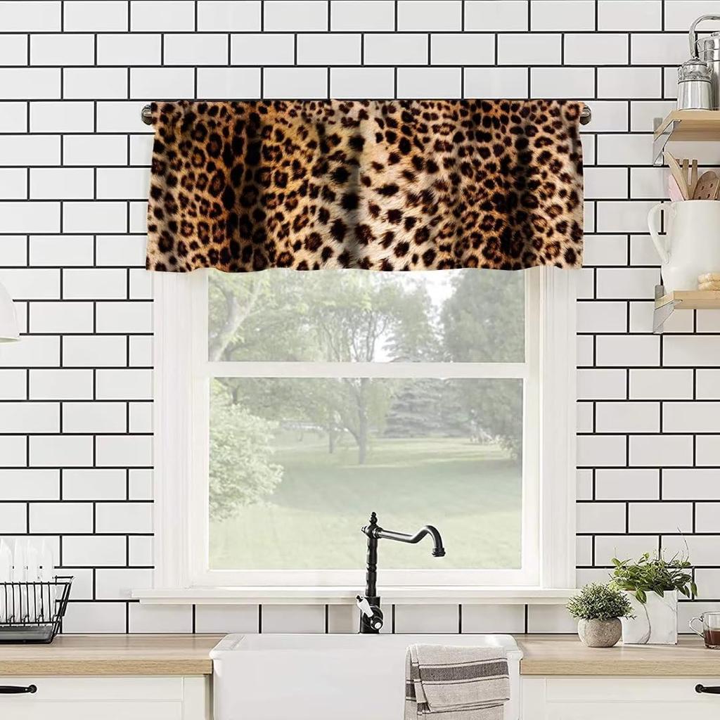 Leopard Valances Curtain for Window,Wildlife Animal Skin Print Kitchen Curtains Valances Short Window Treatment for Living Room,Bedroom,Bathroom,1