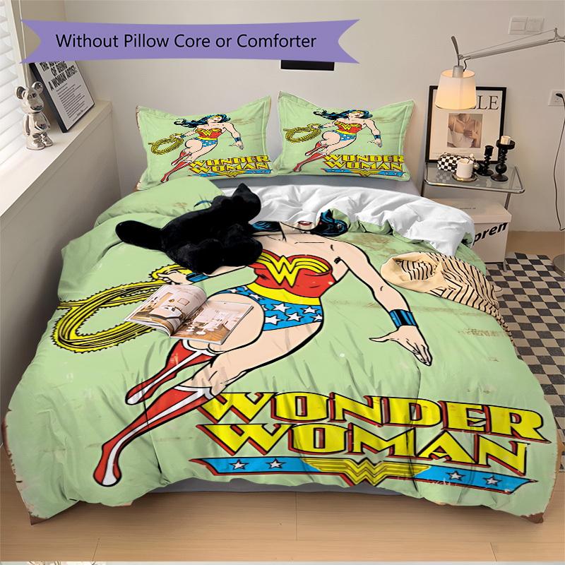 3pcs Wonder Woman Cover Set,Soft Comfortable Duvet Cover,Guest Room (1*Duvet Cover + 2*Pillowcases, Without Core) Yy251024009