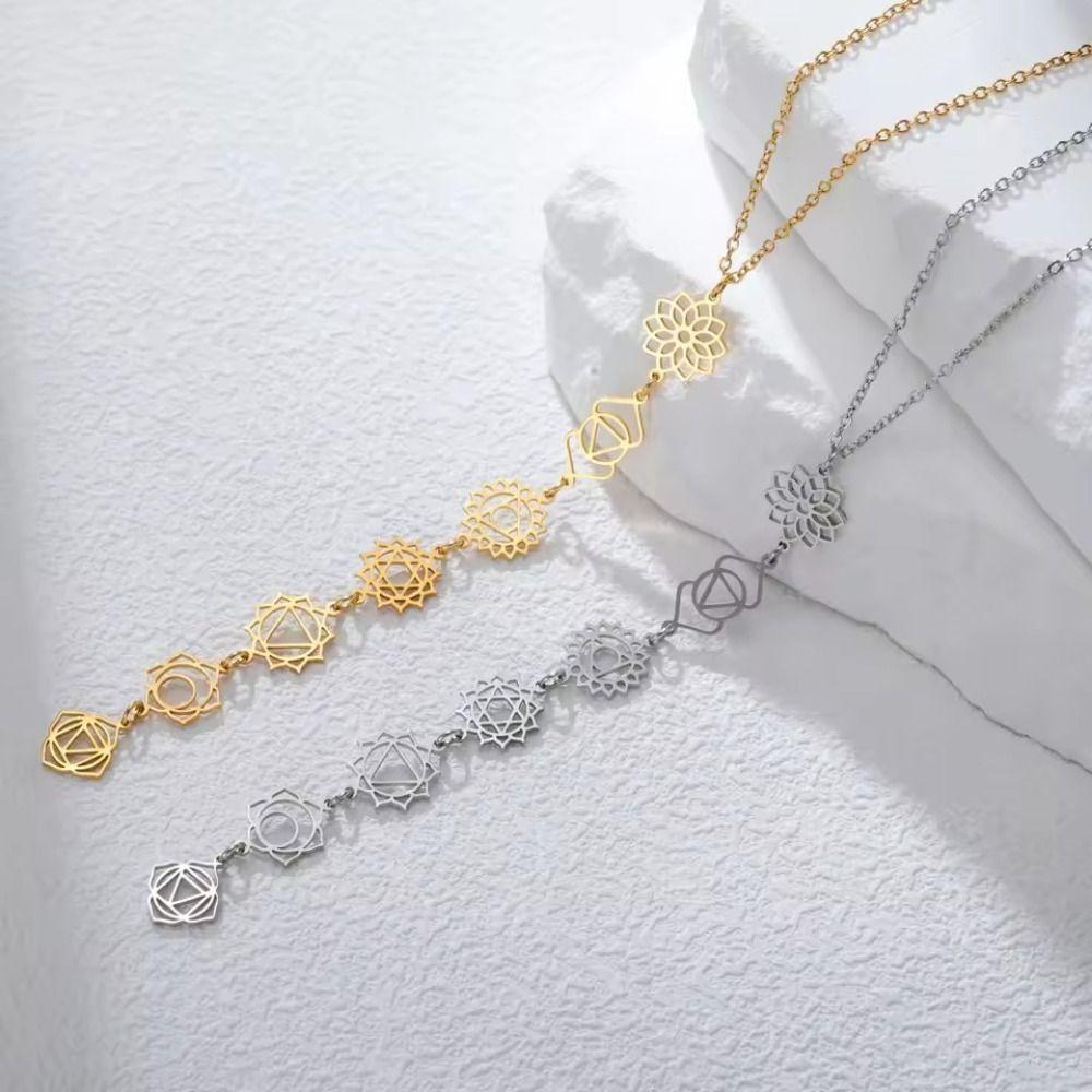 Gold Color Chakra Charm Choker Stainless Steel Energy Pendant Necklace  Women Jewelry