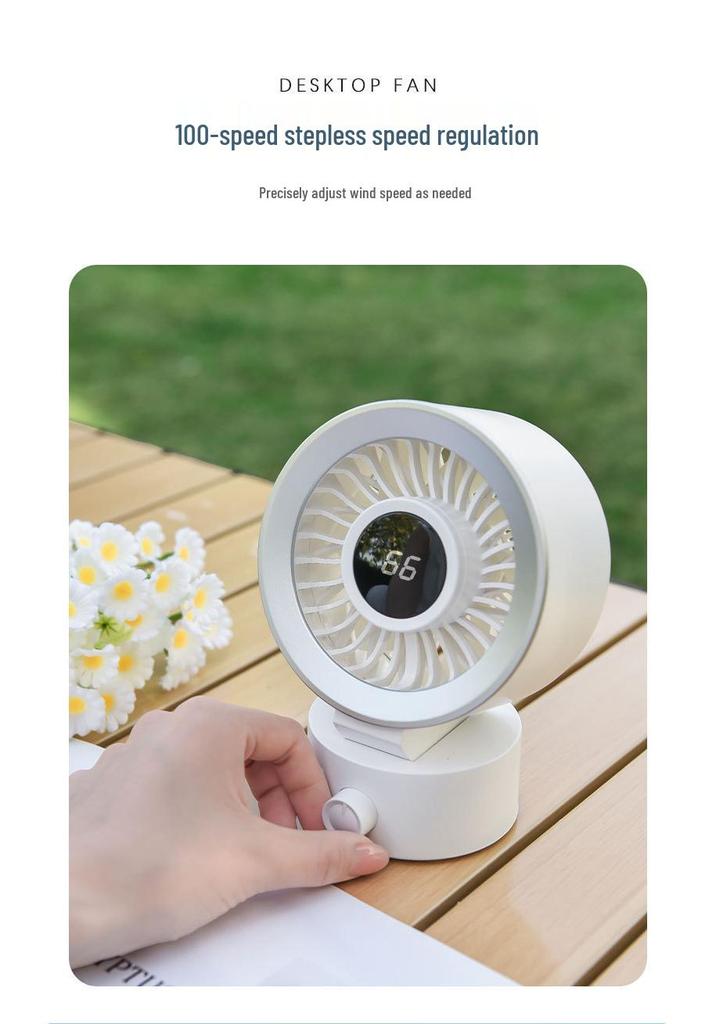 USB Rechargeable Desktop Fan with Digital Display - Low Noise, Strong Wind, Perfect for Office & Dorm Use