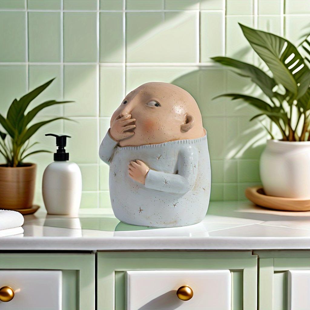 Funny Nose-Pinch Boy Statue - Whimsical Cream & Blue Resin Decor. Playful Desk Art & Perfect Gift!