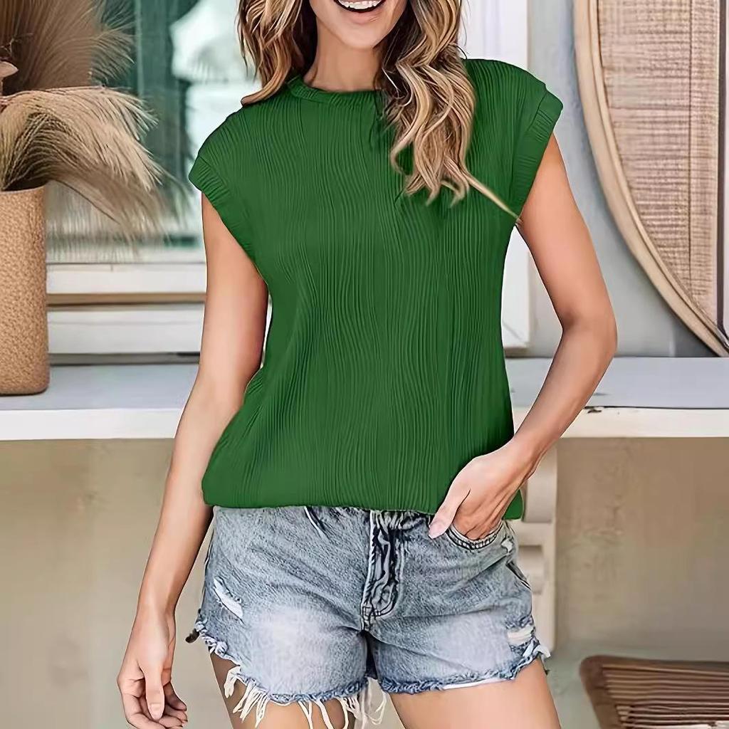 2025 Women's European & American Fashion Textured Round Neck Short Sleeve T-Shirt