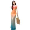 Holiday Vacation Wind Dopamine Beautiful Island Vacation Atmosphere Gradual Change Color Sunset Tie Dye Mesh Suspender Dress