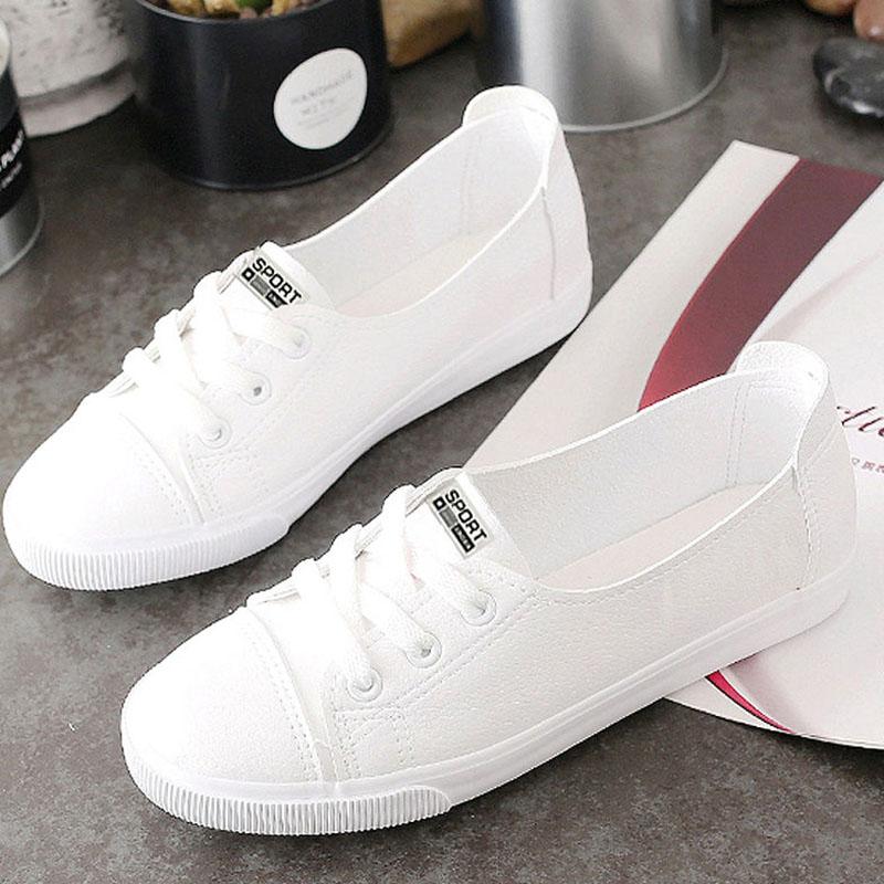 WTEMPO Summer Women's Single Shoes Round Toe Flat Sole White Cross Lace-up Low Heel Flat Shoes Breathable Comfortable Anti-slip Soft Sole Work Shoes