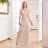 V-Neck Sequin Floor-Length Evening Gown with Slit – Elegant Sleeveless Party Dress