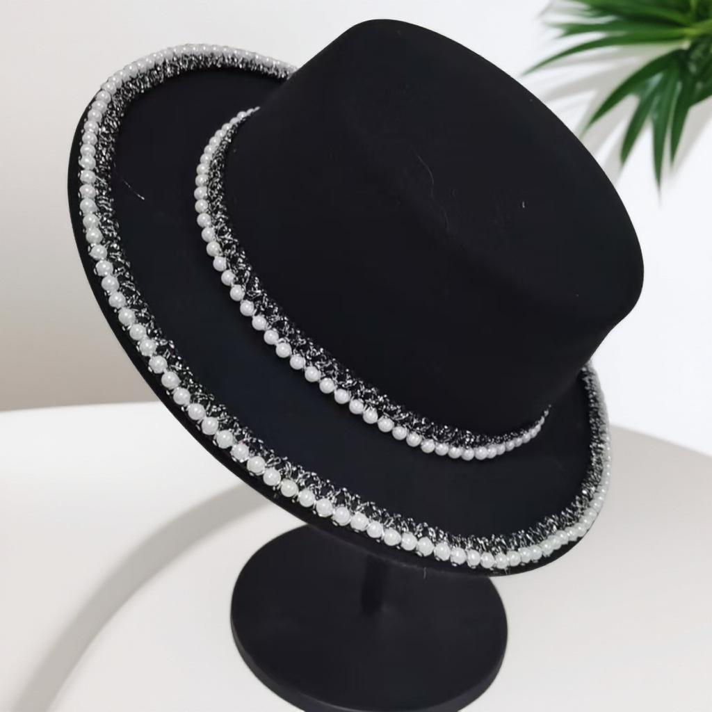 French Celebrity Style Woolen Top Hat Pearl European and American Elegant Hat Internet Celebrity Travel Photography Jazz Hat Versatile Self