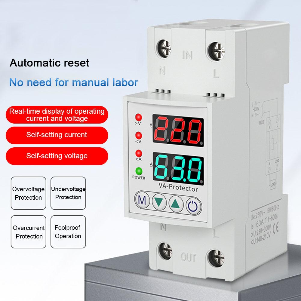Relay Over Current Protector Adjustable Over Under Voltage Protective Device 220V Over Voltage Under Voltage Reclosing Protector