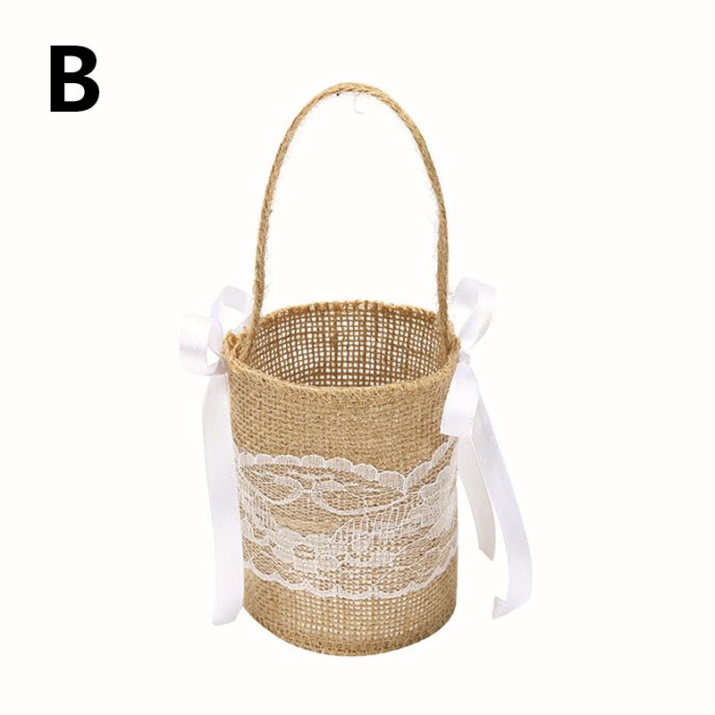 

1 шт. Свадебный подарочный пакет с ручкой, корзина для цветов на детскую вечеринку, винтажное кружевное украшение стола, сумка для конфет, праздничная мешковина, лен