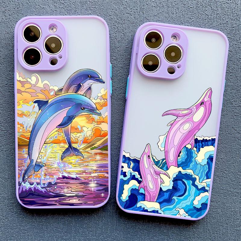 Ocean Animal Cute Dolphin Phone Case For iPhone 15 14 16 Pro Max 7 8 Plus 11 12 13 Pro Max Mini SE2 X XR XS Shockproof Covers