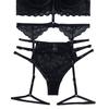 Women Lingerie Set Fashionable Elegant Lace Bra Panty Garter Belt Set Sleepwear for Wedding Night Black L