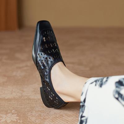 Modny Design Damskie Czółenka Niskie Obcasy Kwadratowy Nosek Skóra Naturalna Wiosna Lato Zwięzłe Buty do Pracy dla Biurowej Damy ażurowe Buty Kobieta
