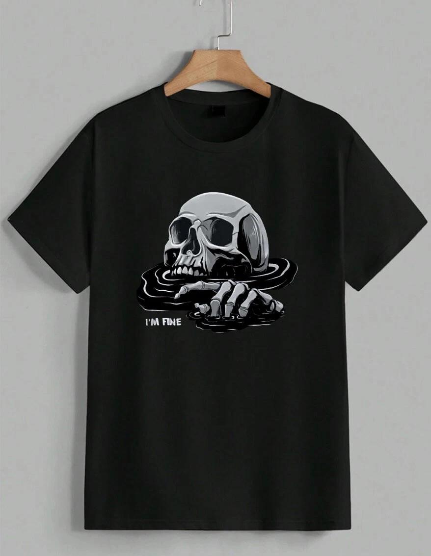 I m Fine Drowning Skull Graphic T-Shirt Sarcastic Humor Funny Goth Tee Unisex XS
