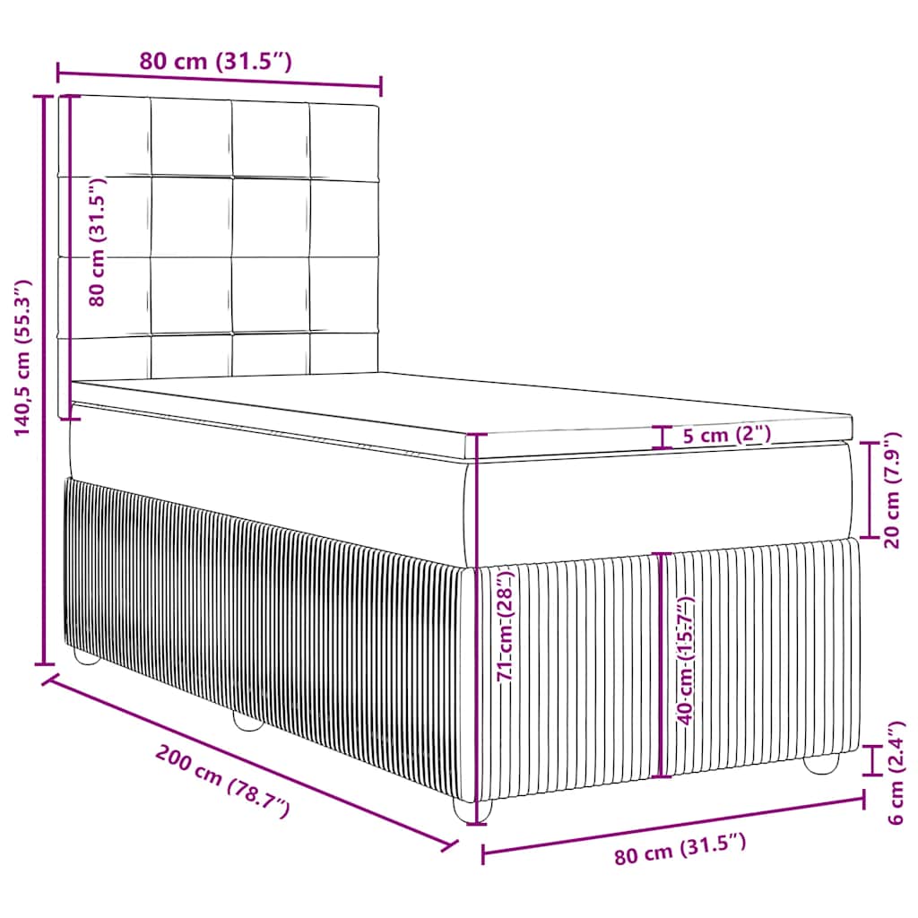 Box Spring Bed with Mattress Black 80 x 200 cm Fabric